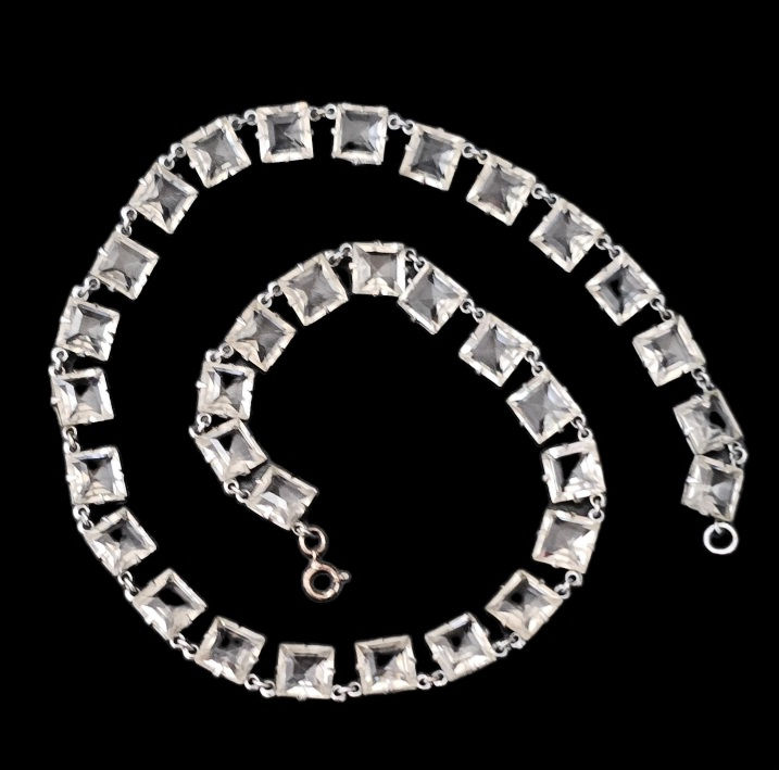 Thumbnail: Art Deco Necklace Square Stones (Chicklets) Open Backed - close up