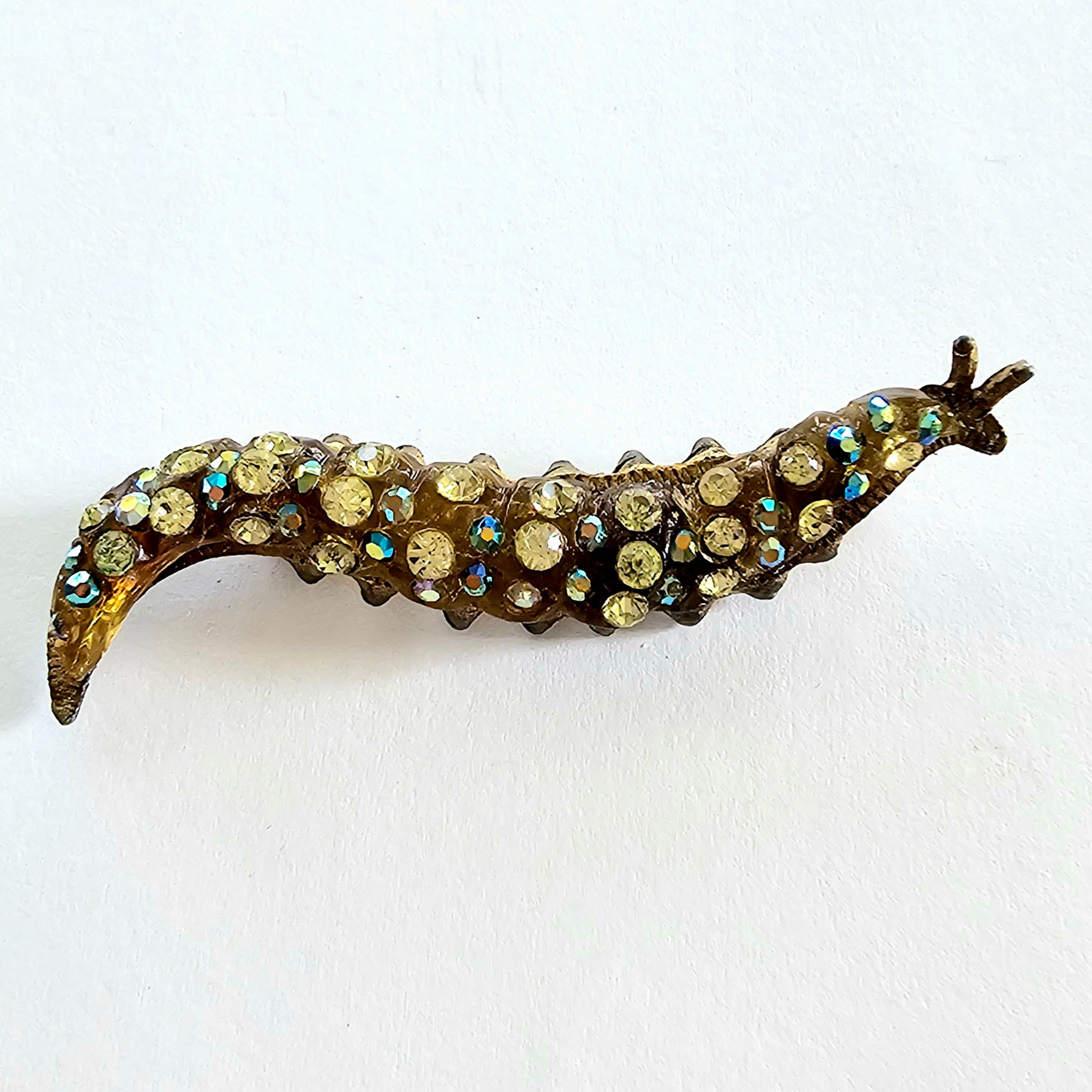 Forbidden Fruit Lucite Caterpillar Pin - j160924