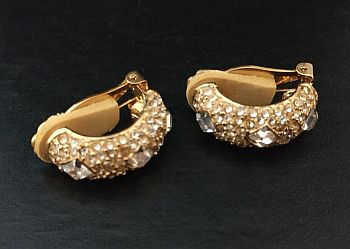 Kenneth Lane KJL Half Hoop Clear Rhinestone Earrings