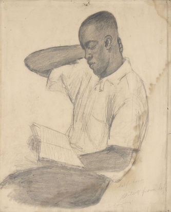 Beauford Delaney, artiste Afro-Américain
Tenessee 1901- 1979 Paris
Le lecteur
Crayon sur papier 27 x 37 cm . Circa 1935