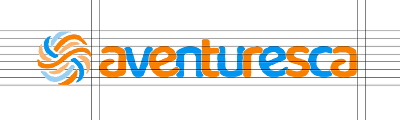 Logotipo da Aventuresca com guias de construção e regras de espaçamento.