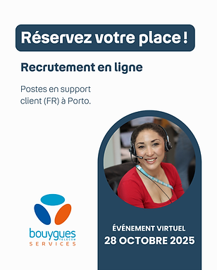 Criativo Meta Ads da Bouygues Telecom Services a anunciar sessão de recrutamento online para francófonos.