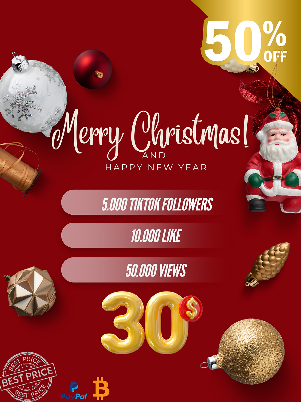 Merry Christmas Packet- Tiktok 5k Followers- 10k Likes - 50k Views