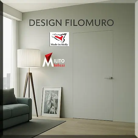 Porta filomuro grigia in legno Milito Infissi, con design minimalista che si integra perfe