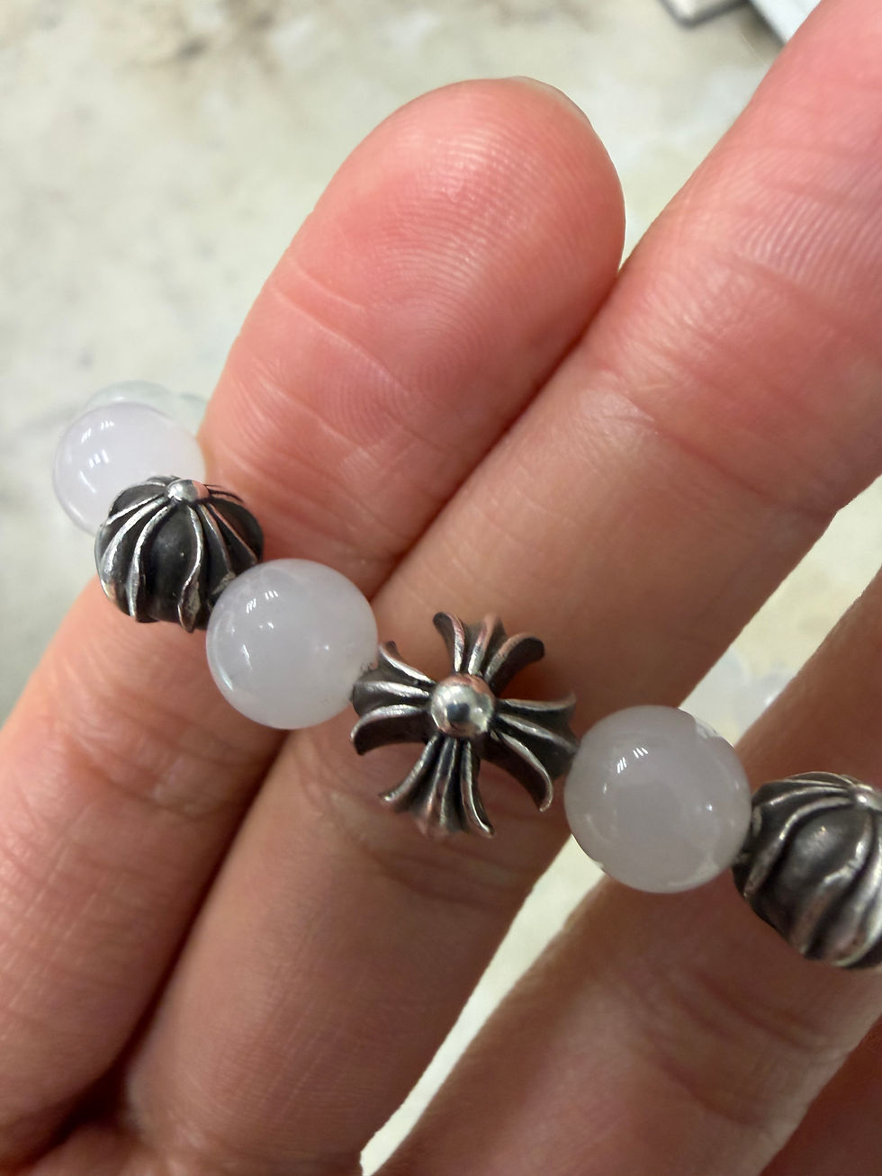 Thumbnail: Chrome hearts 8mm white agate beads