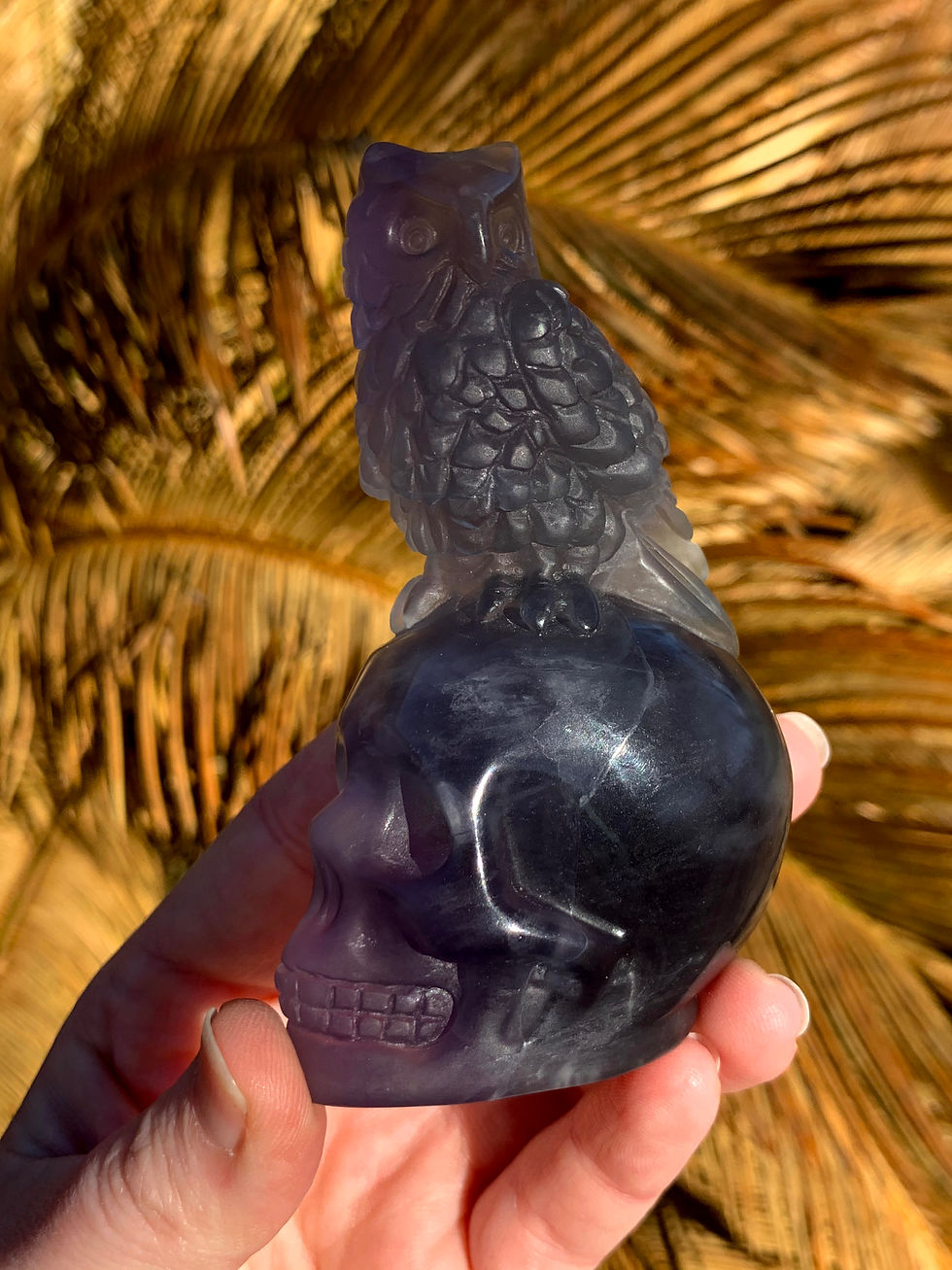 Thumbnail: Blue & Purple Fluorite Skull with Owl