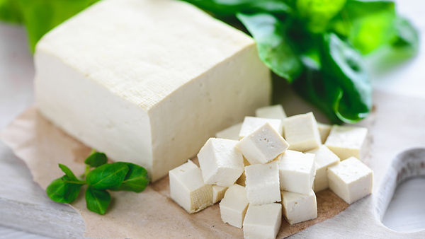 Assortment of soy foods including tofu, edamame and tempeh