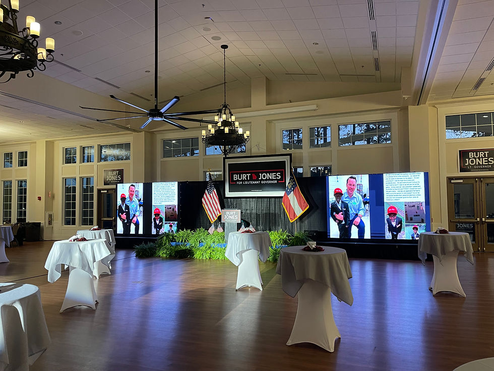 Eye-level view of a rental company showcasing different LED video wall options