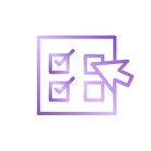 Icon of selecting print options with a checklist and cursor - step for choosing product specifications.