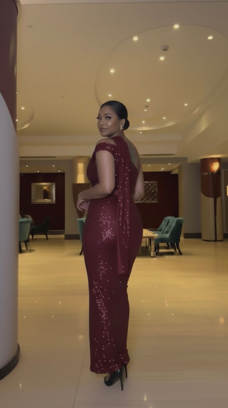 Miniature : Sequin Burgundy long  Dress