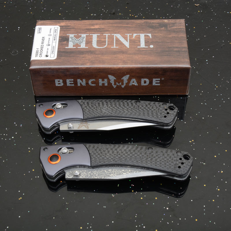 Thumbnail: BM 15080-1 Hunt Crooked River Folding 3.97" S30V/Damascus Clip Point Blade