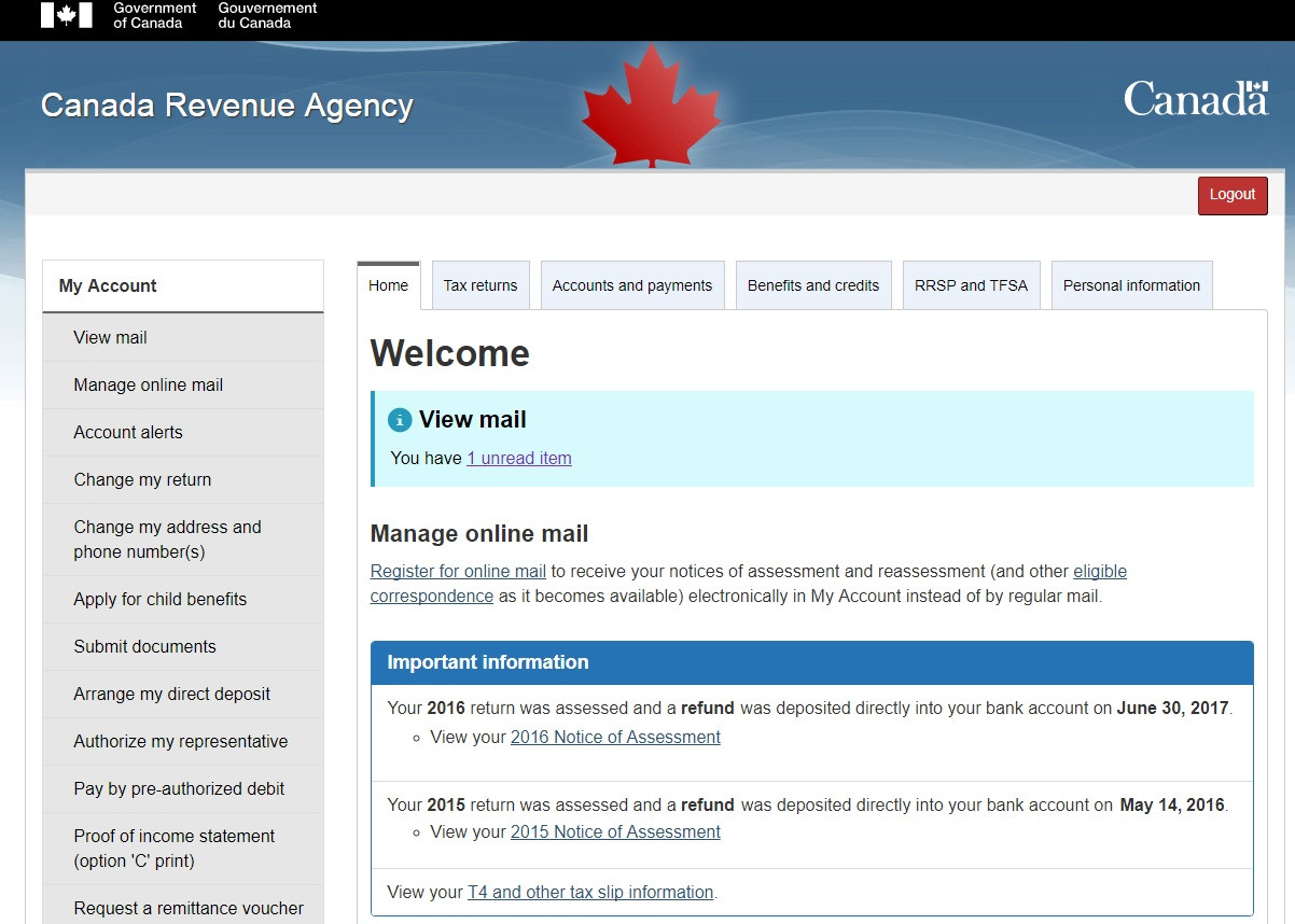 My Account Online Access To Your Cra Account