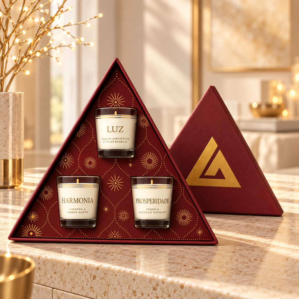 Sugestão de composição · Trilogia de velas e embalagem especial
