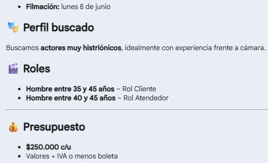 Casting – Comercial– $250.000