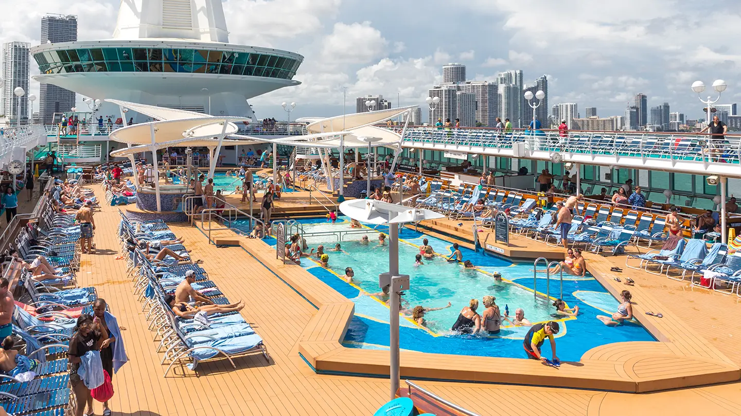 Outdoor pool on the deck of a cruise ship