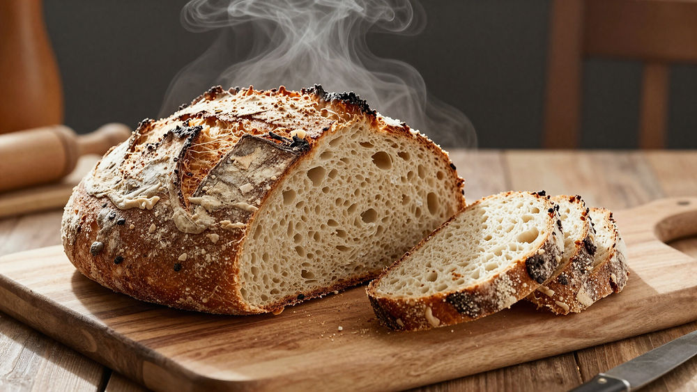 Image of steaming sliced sourdough bread