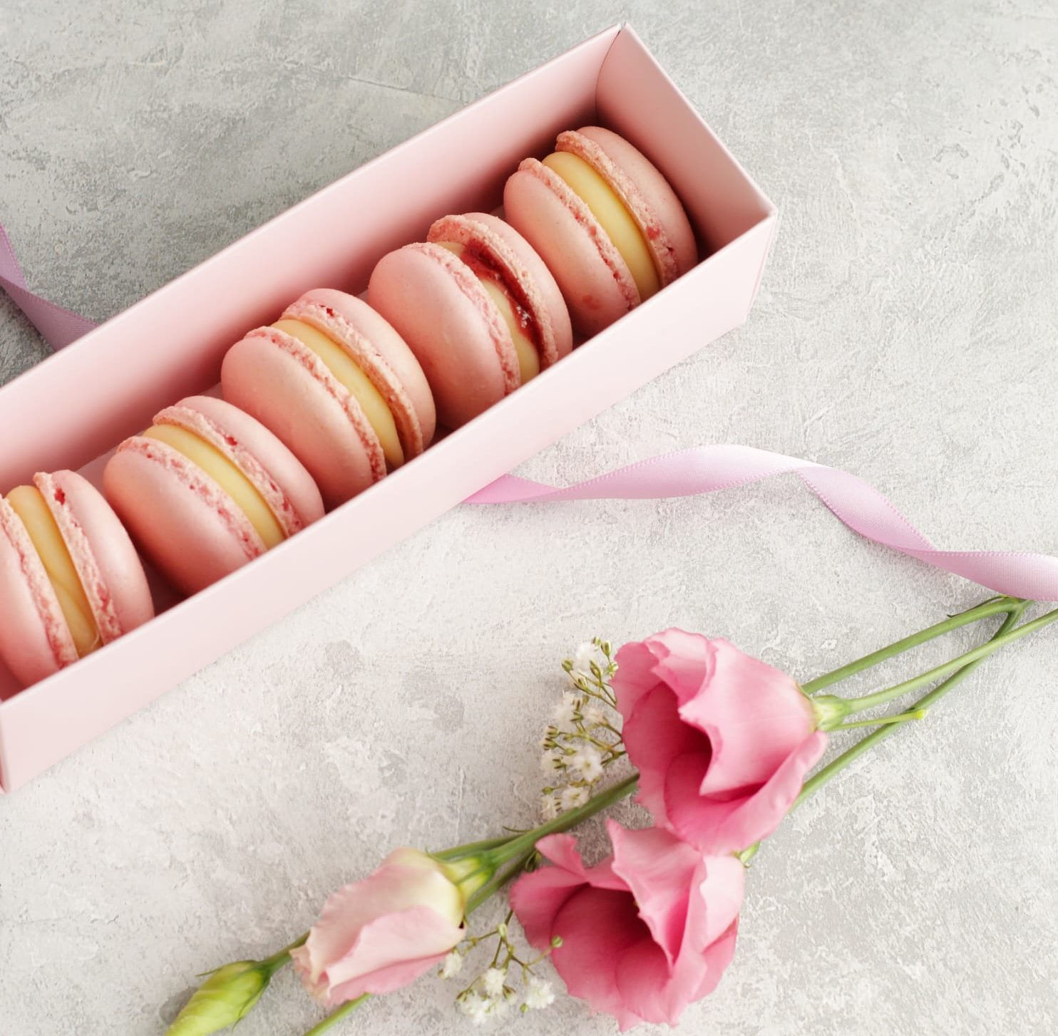 6 Pack Strawberry White Chocolate Macarons