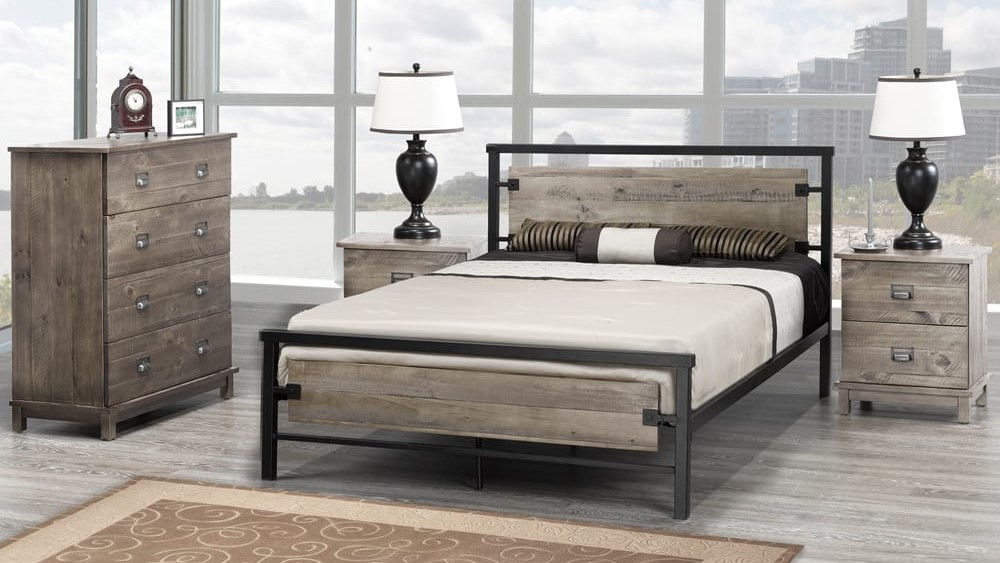 Grey Platform Bedroom Set - Wooden & Metal