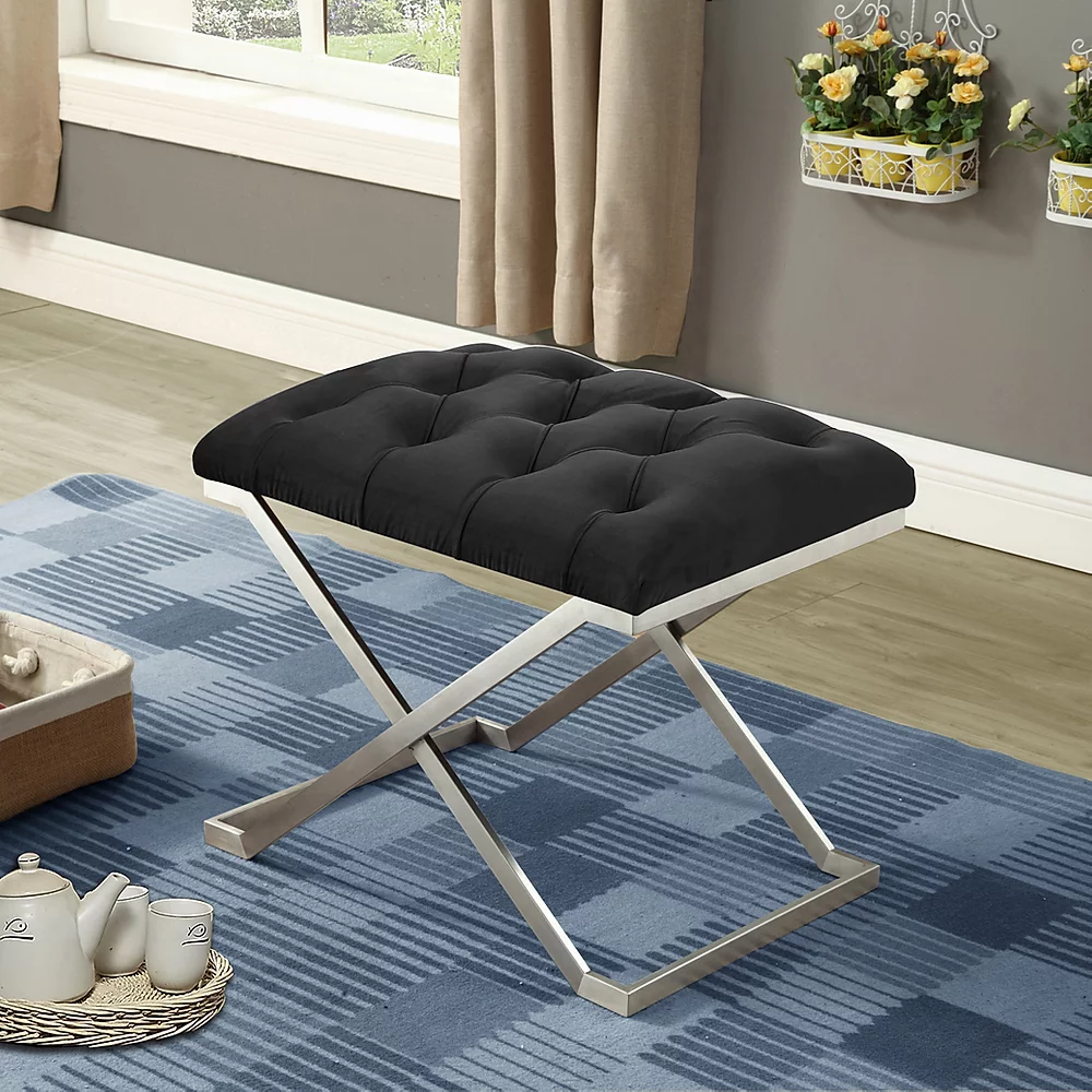 Velvet Fabric Bench ~ Black