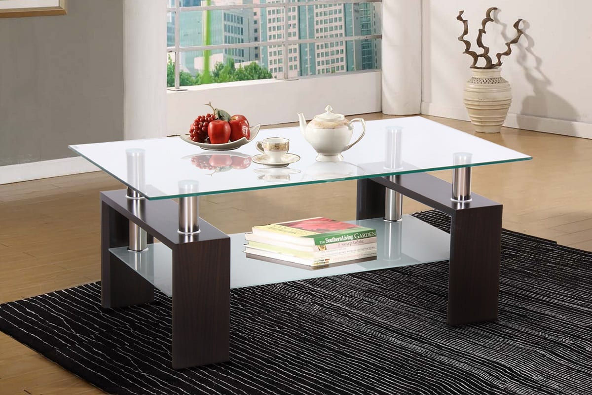 Frosted Glass, Metal & Wood Storage Coffee Table ~ Black