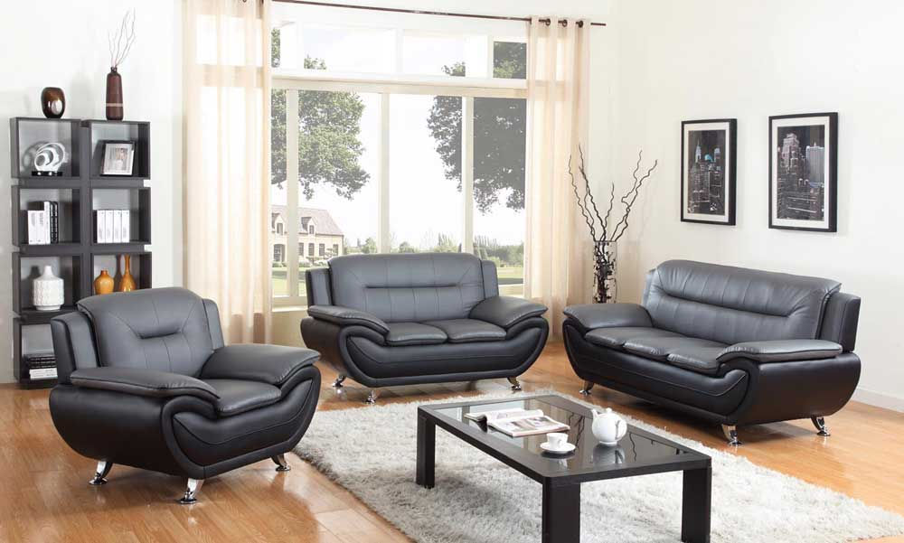 3 Piece Sofa Set ~ Grey & Black