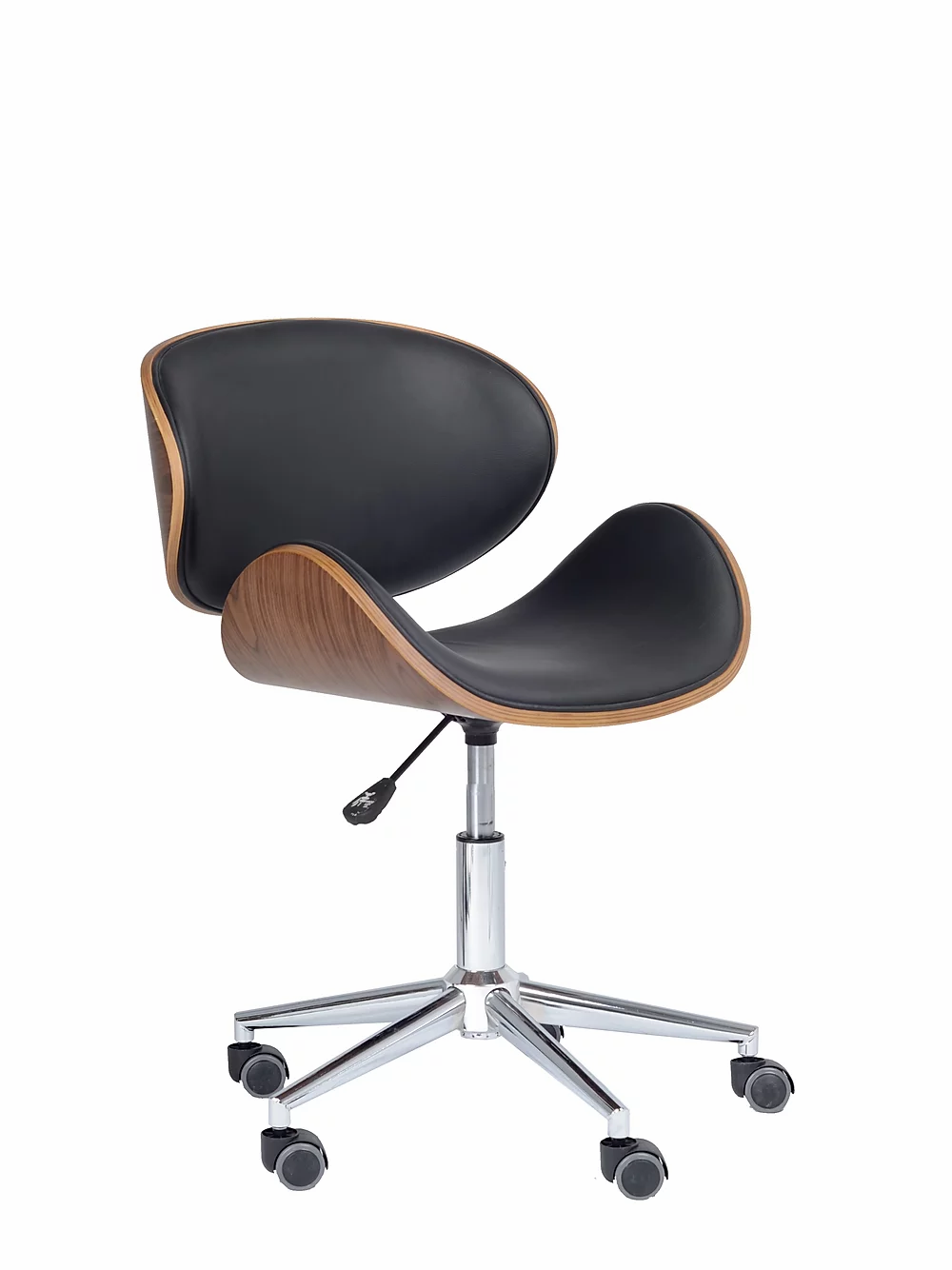 PU Leather Chair with Wooden Back - Black