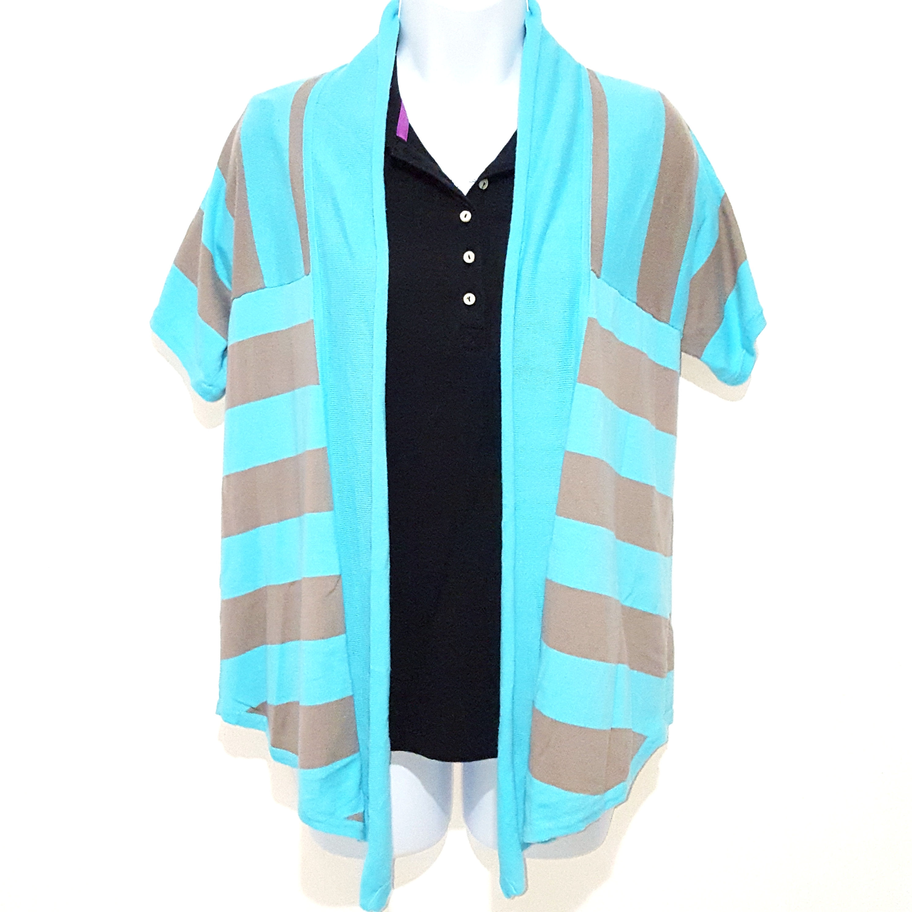 Womens blue & gray striped cardigan