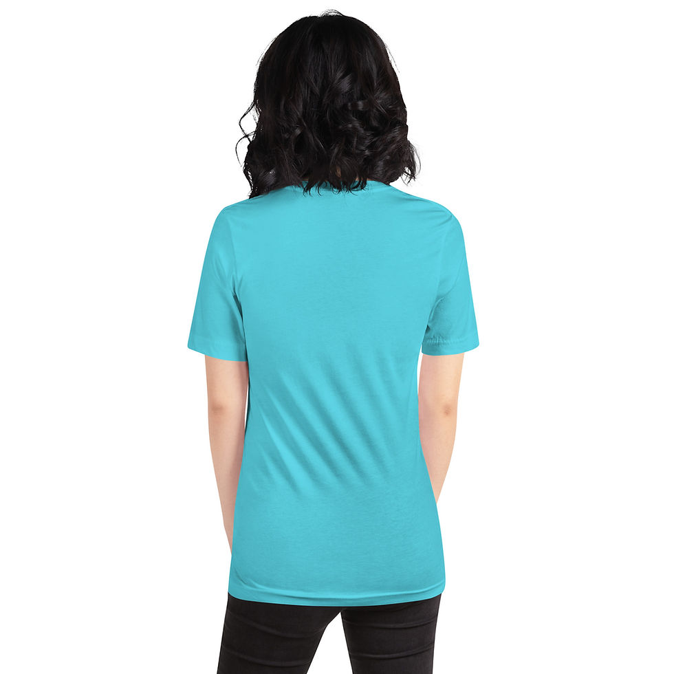 Thumbnail: Model showing the back of the t-shirt which is blank.