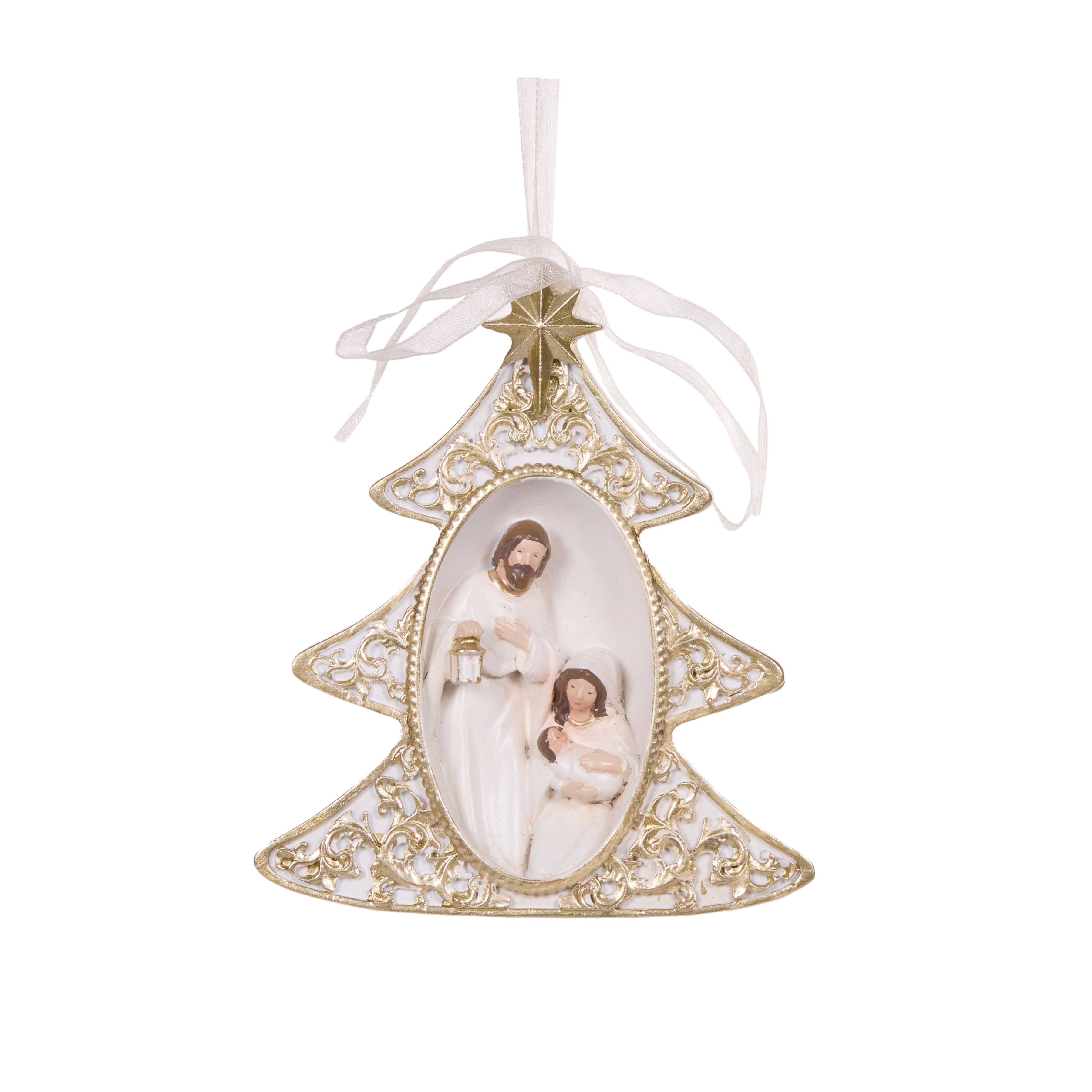 White and Gold Tree Nativity Hanging