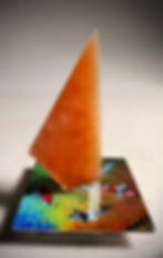 Translucent orange Utah alabaster sail sculpture with Squid Neo-Urban Photography Graffiti base by Utah Fine Artist Sculptor