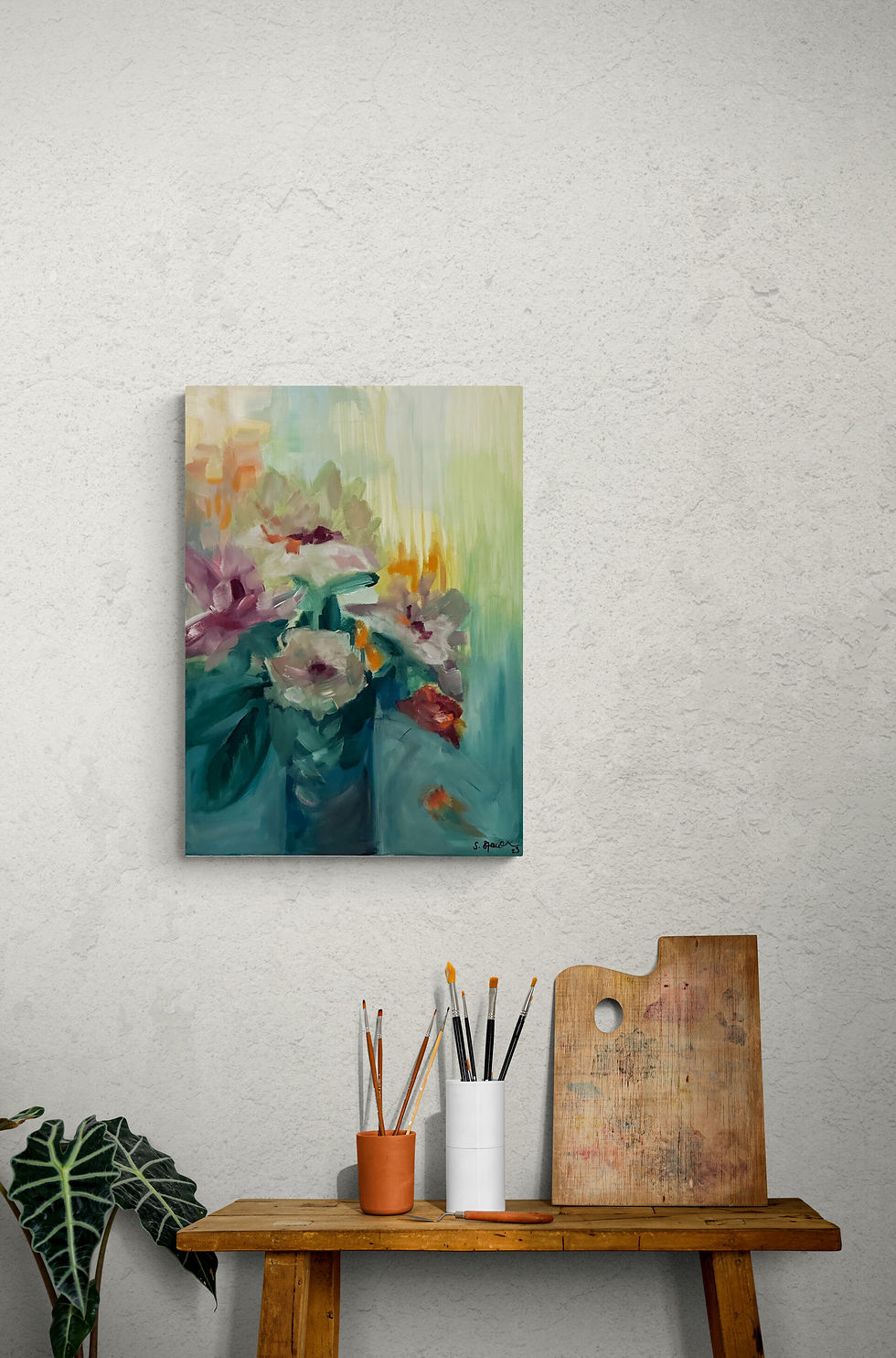 Miniature : Pivoines.      70X50 cm
