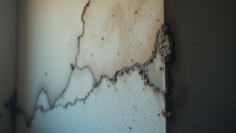 Close-up view of smoke-damaged wall with soot marks