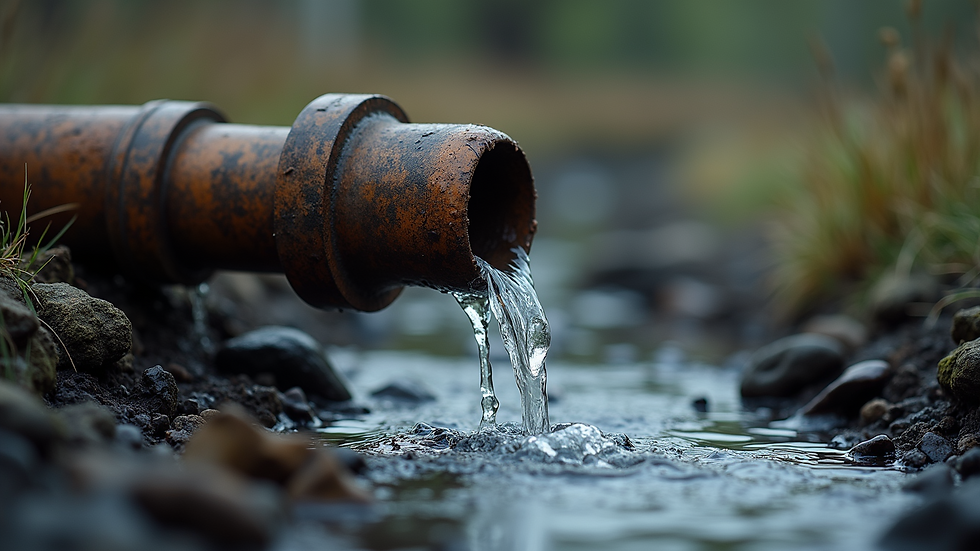 Close-up view of a broken pipe with water spilling out