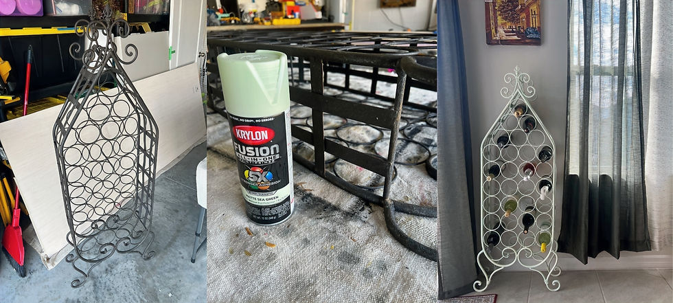 Wine rack makeover for a tropical aesthetic.