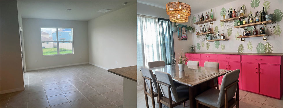 Tropical dining room makeover. From white walls to paradise.