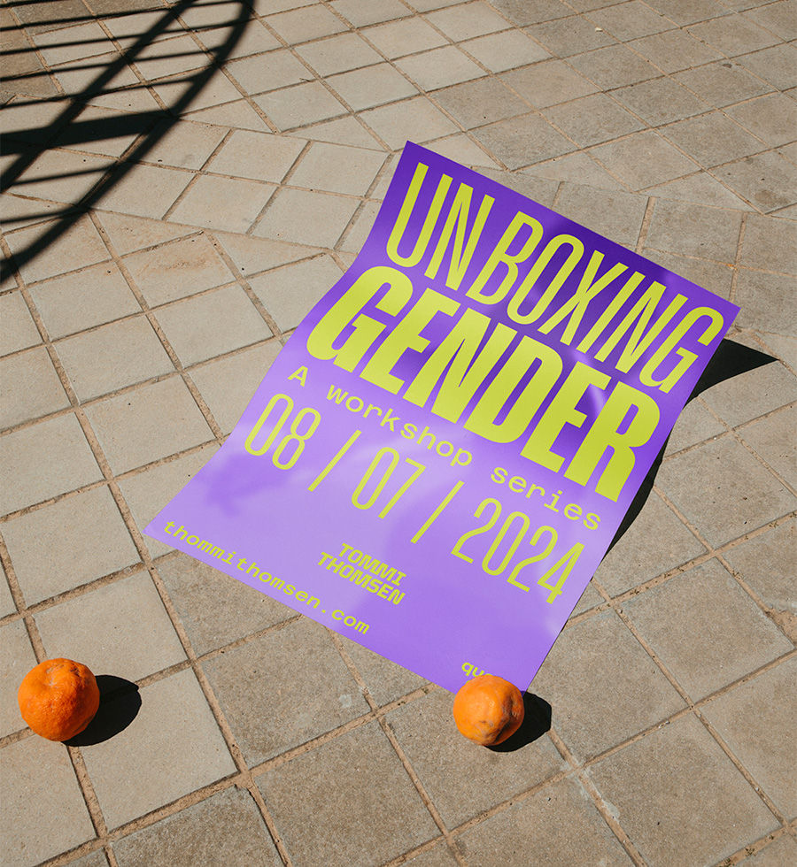 street background poster mockup yellow purple typography queer lgbtq+ brand tommi thomsen statement 