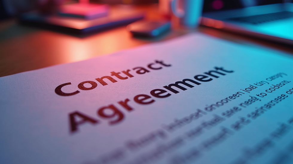 Close-up view of a contract agreement document on a desk