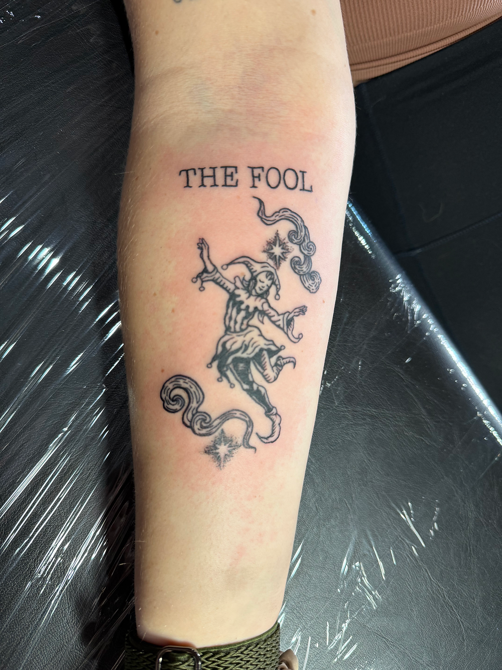 Custom tarot card style, wood cut shading, and lettering.