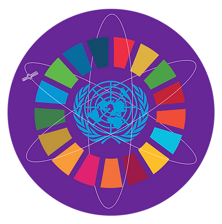 Illustration of the SDGs surrounding the United Nations logo, with satellite orbits symbolizing Cosmos for Humanity's commitm