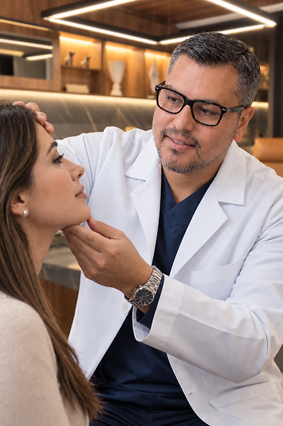 Dr. Miguel Dávila realizando una evaluación facial personalizada para rinoplastia.