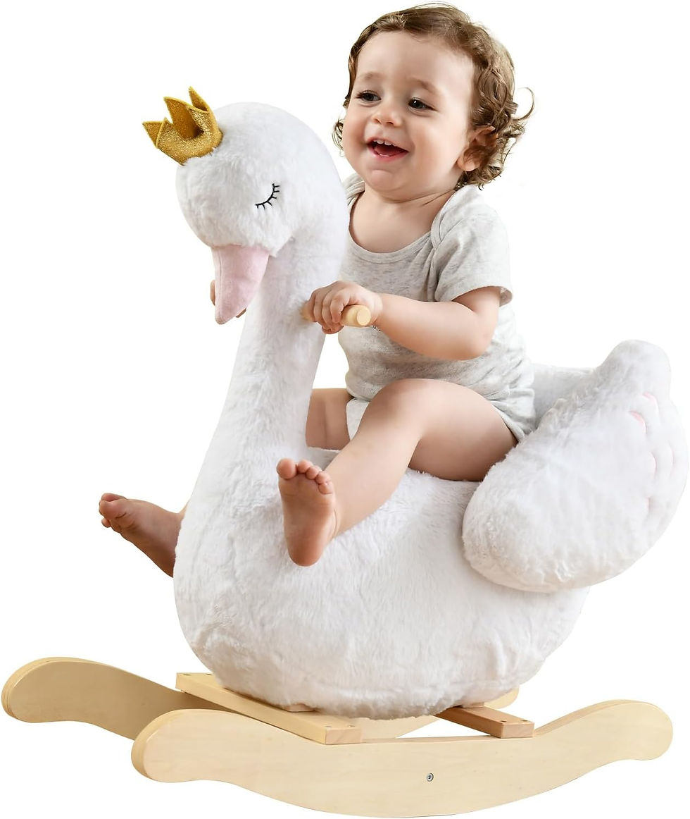 Labebe Kids Rocking Horse White Swan with Little Plush Doll Toys, Stuffed Animal Wooden Rocker for Children 6 Months Boys and Girls