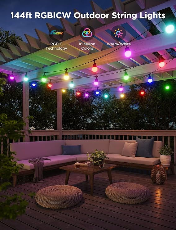 Thumbnail: Govee Smart Outdoor String Lights 2, 48ft, 96ft or 144ft RGBIC Lights Dimmable