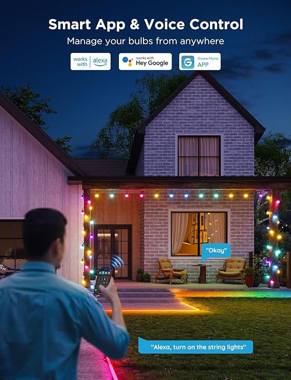 Thumbnail: Govee Smart Outdoor String Lights 2, 48ft, 96ft or 144ft RGBIC Lights Dimmable