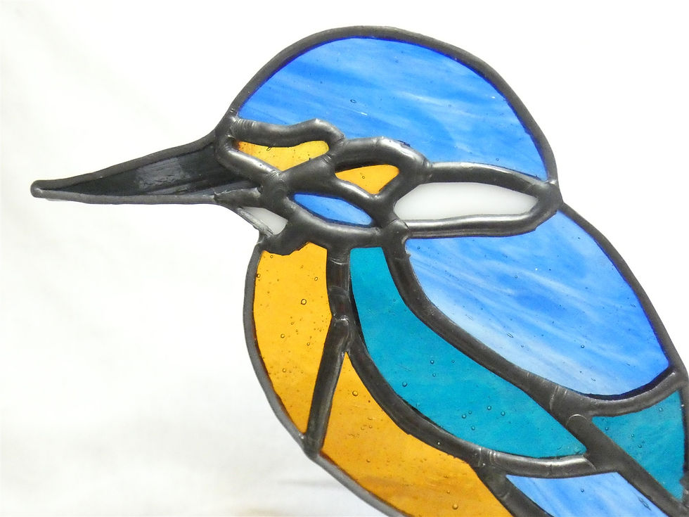 Thumbnail: Handcrafted Kingfisher Stained Glass Art on Lilac Wood Stand Artisan Glass