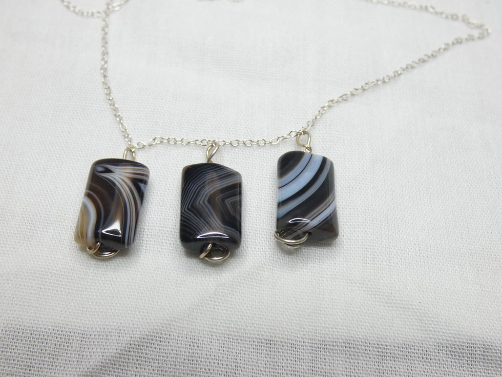 Thumbnail: Banded Agate Crystal Pendant or Amulet with silver fixings and sterling silver c