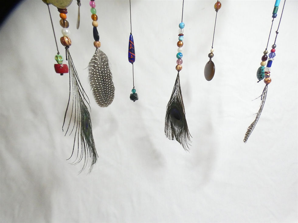 Thumbnail: Found Antler, Feather and Vintage Bead Mobile with Elemental Energy for altars a