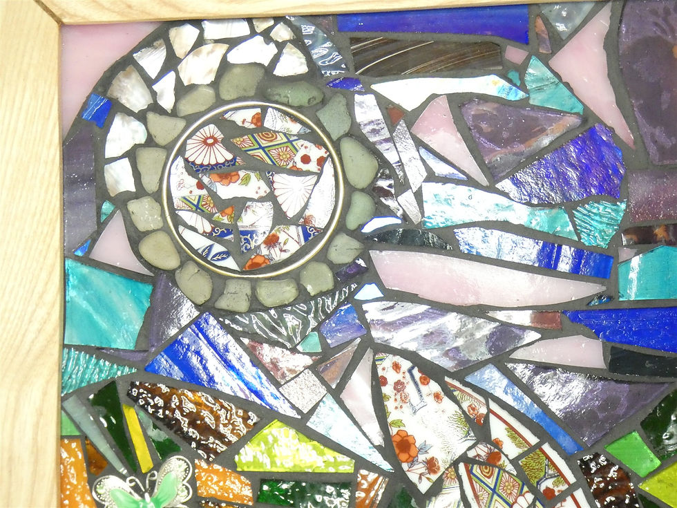 Thumbnail: Mosaic Art Handcrafted with Moon Gazing Hare in an Ash wood frame