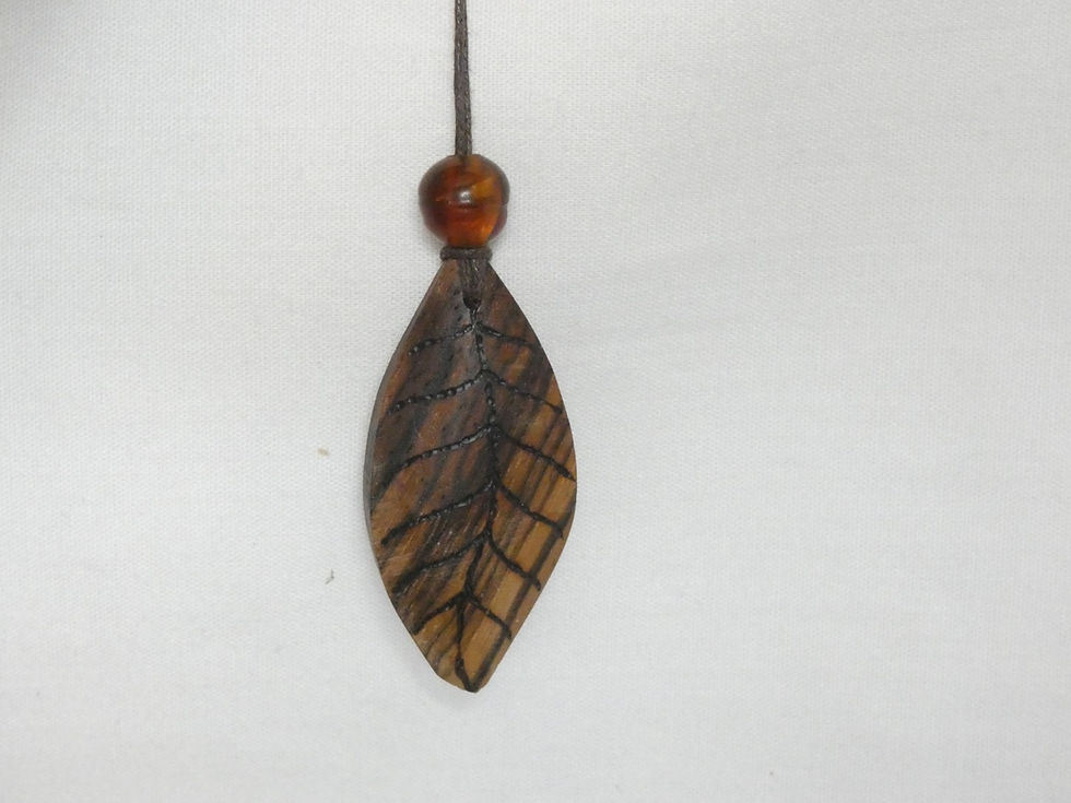 Thumbnail: Zebrano / Zebra Wood Leaf Amulet Charm for Good Luck
