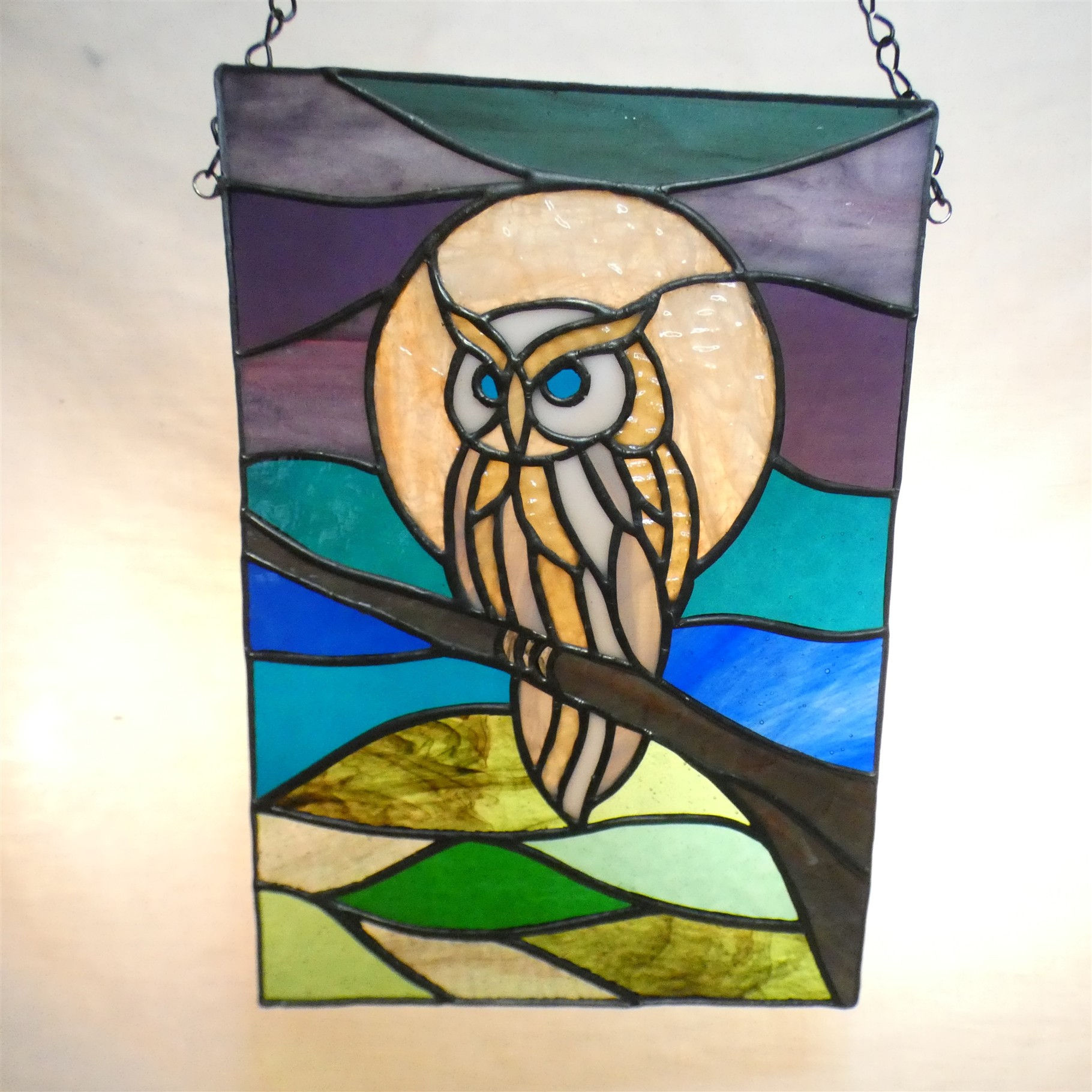 Stained Glass Moonlit Owl art piece