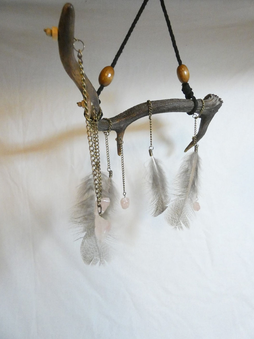 Thumbnail: Found Antler, Crystal and Feather Mobile with Love & Healing Energy for altars